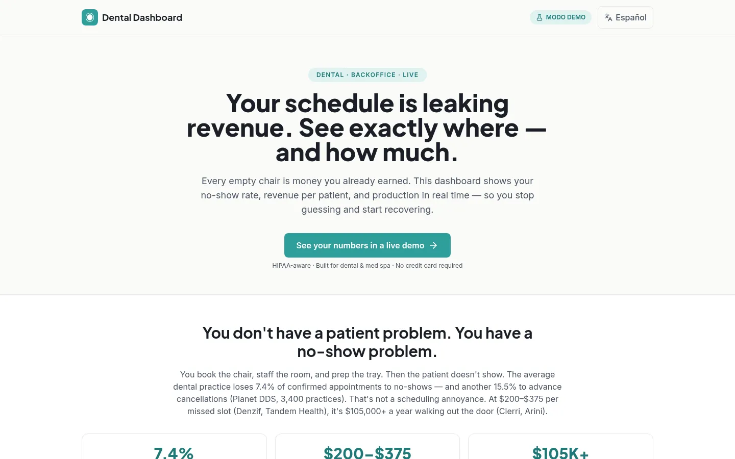 Screenshot of Dental Dashboard — Backoffice